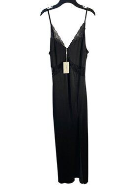 Flounce London Black Maxi Dress With Lace Inserts & Thigh Split Size 10 NWT